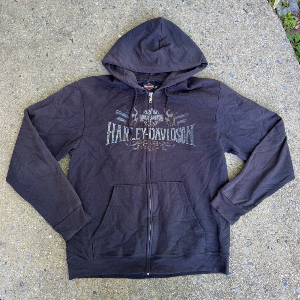 Harley-Davidson Grizzly Missoula Montana Zip Hoodie Mens L Black Biker Built